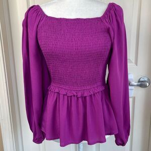 NWT Andree by Unit Square Neck Smocked Long Sleeve Blouse (Orchid) - Small